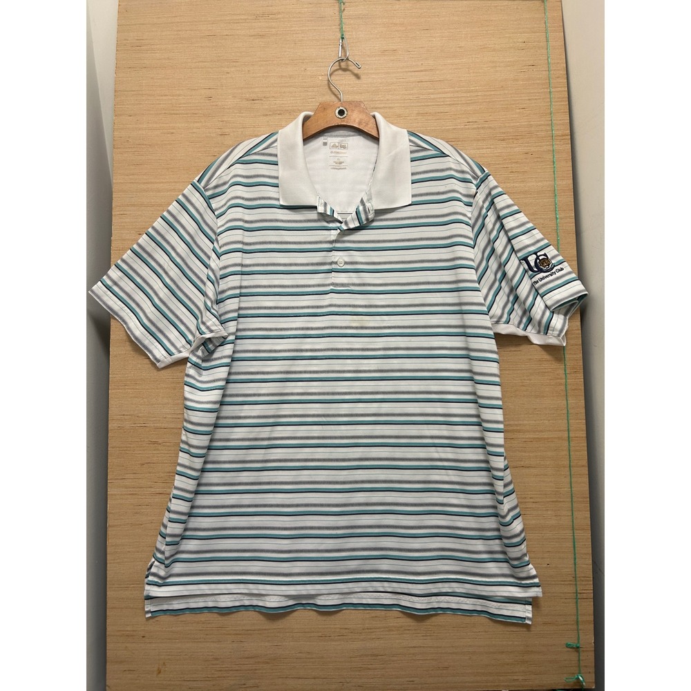 Adidas Golf ClimaCool Polo Shirt Mens XL White Teal Striped University‎ Club